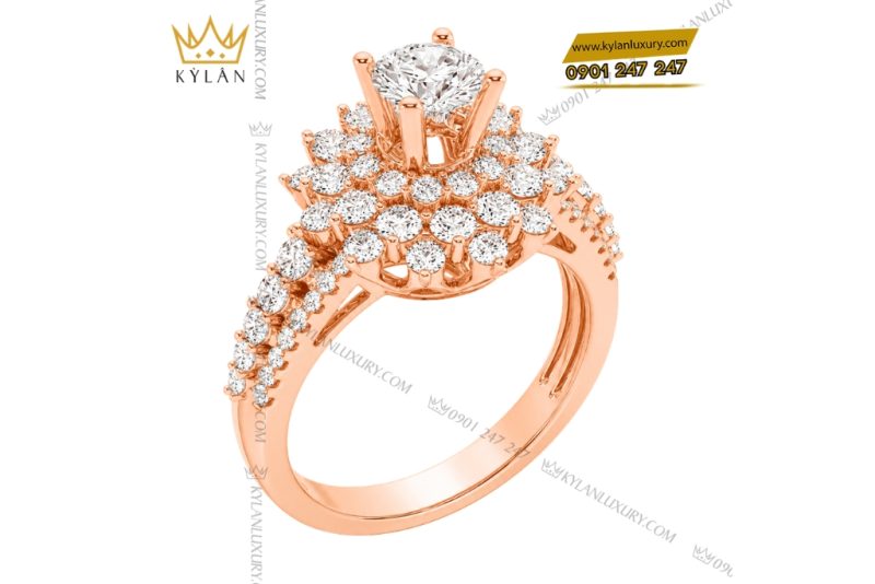 Nhẫn nữ vàng hồng Au750 đính kim cương
