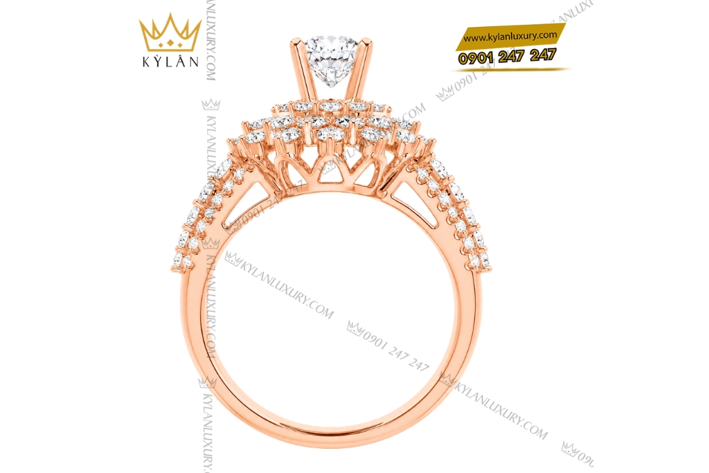 Nhẫn nữ vàng hồng Au750 đính kim cương