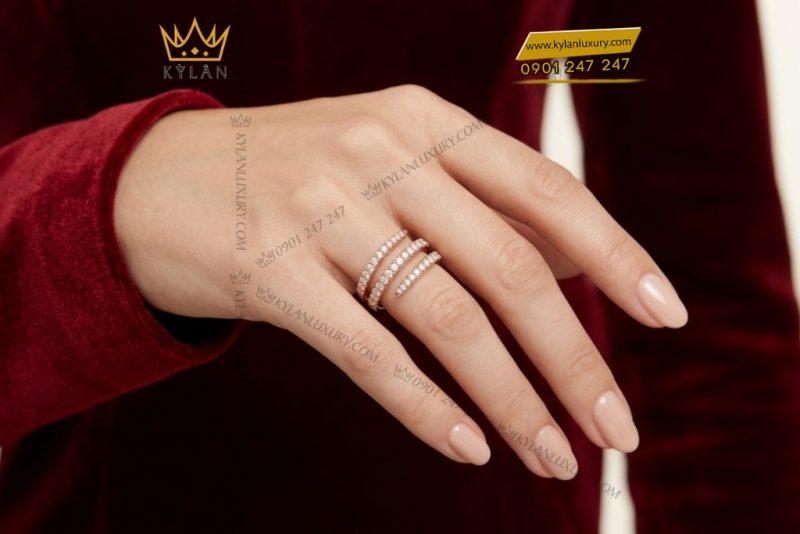 Nhẫn nữ vàng hồng Au750 đính kim cương