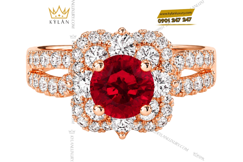 Nhẫn nữ vàng hồng Au750 đính sapphire đỏ