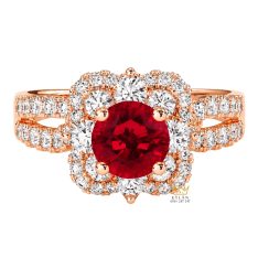 Nhẫn nữ vàng hồng Au750 đính sapphire đỏ
