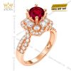 Nhẫn nữ vàng hồng Au750 đính sapphire đỏ