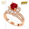 Nhẫn nữ vàng hồng Au750 đính sapphire đỏ