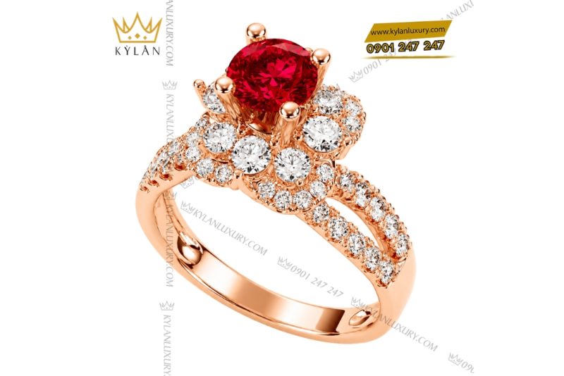 Nhẫn nữ vàng hồng Au750 đính sapphire đỏ