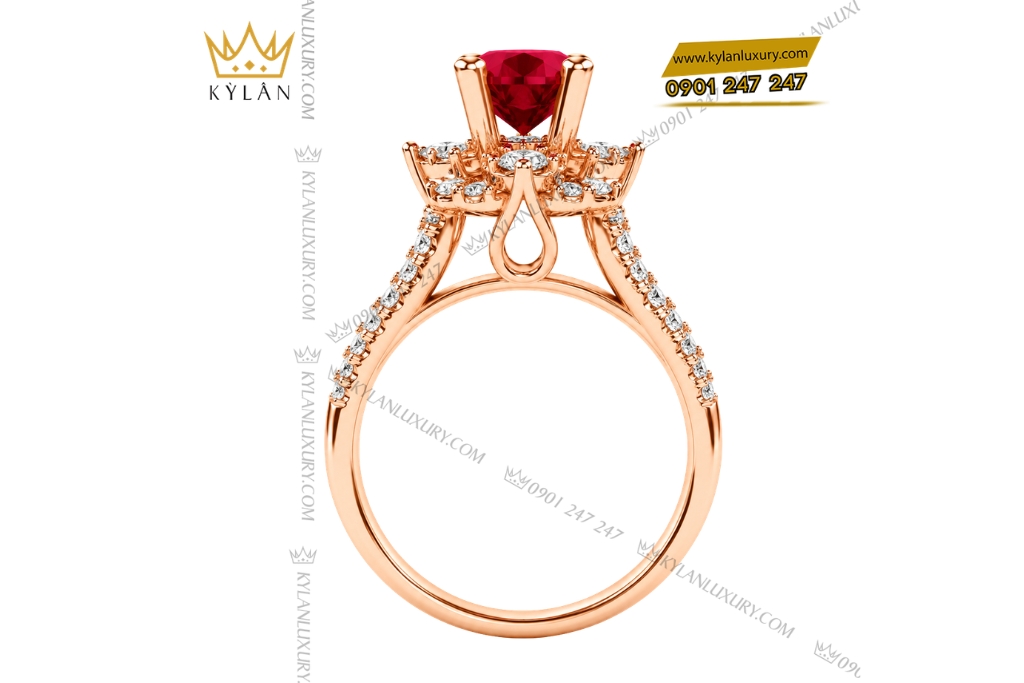 Nhẫn nữ vàng hồng Au750 đính sapphire đỏ