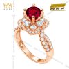 Nhẫn nữ vàng hồng Au750 đính sapphire đỏ