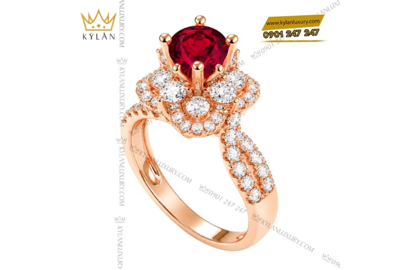 Nhẫn nữ vàng hồng Au750 đính sapphire đỏ