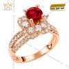 Nhẫn nữ vàng hồng Au750 đính sapphire đỏ