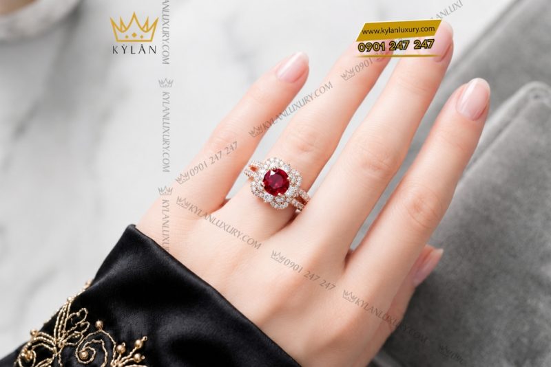 Nhẫn nữ vàng hồng Au750 đính sapphire đỏ