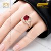 Nhẫn nữ vàng hồng Au750 đính sapphire đỏ