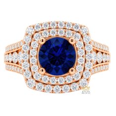 Nhẫn nữ vàng hồng Au750 đính sapphire xanh