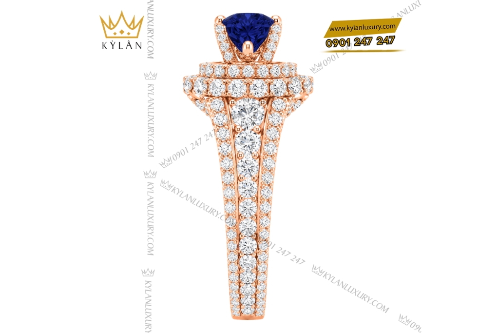 Nhẫn nữ vàng hồng Au750 đính sapphire xanh