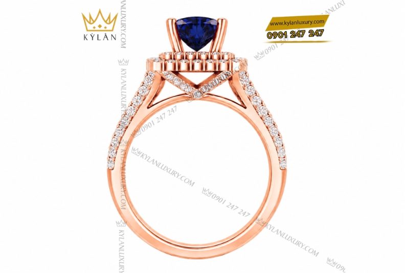 Nhẫn nữ vàng hồng Au750 đính sapphire xanh