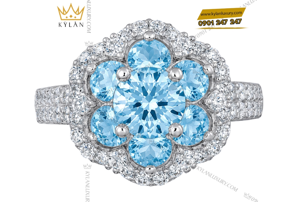 Nhẫn nữ vàng trắng Au750 đính đá Topaz
