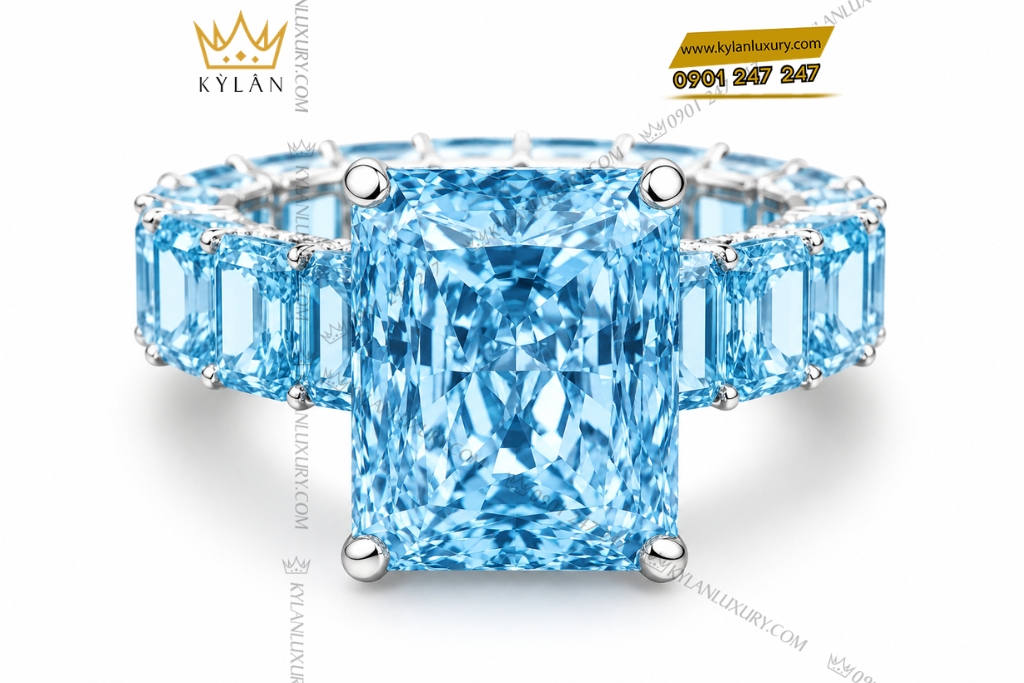 Nhẫn nữ vàng trắng Au750 đính đá Topaz