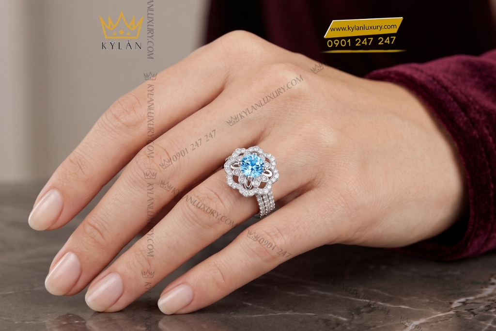 Kỳ Lân Luxury Nhan nu vang trang Au750 dinh da Topaz 10 1 Nhẫn nữ vàng trắng Au750 đính đá Topaz