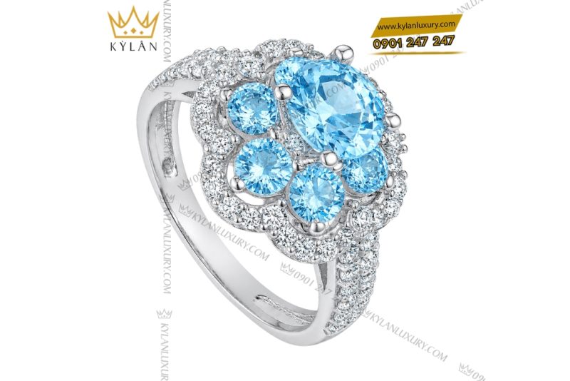 Nhẫn nữ vàng trắng Au750 đính đá Topaz