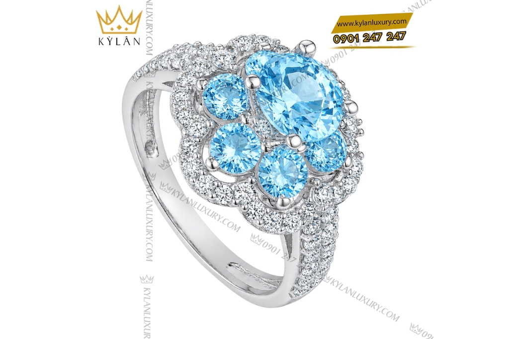 Kỳ Lân Luxury Nhan nu vang trang Au750 dinh da Topaz 2 1 Nhẫn nữ vàng trắng Au750 đính đá Topaz