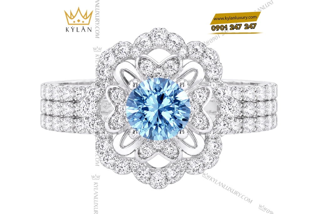 Nhẫn nữ vàng trắng Au750 đính đá Topaz