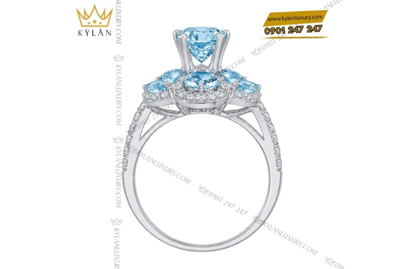 Nhẫn nữ vàng trắng Au750 đính đá Topaz