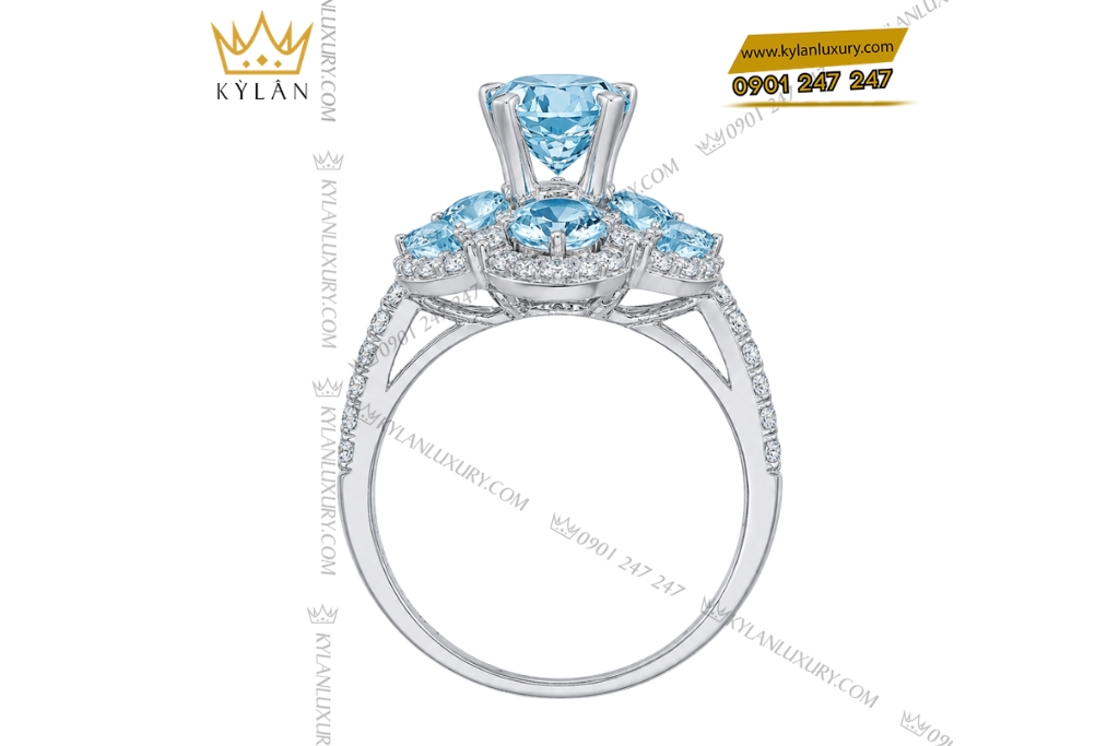 Nhẫn nữ vàng trắng Au750 đính đá Topaz