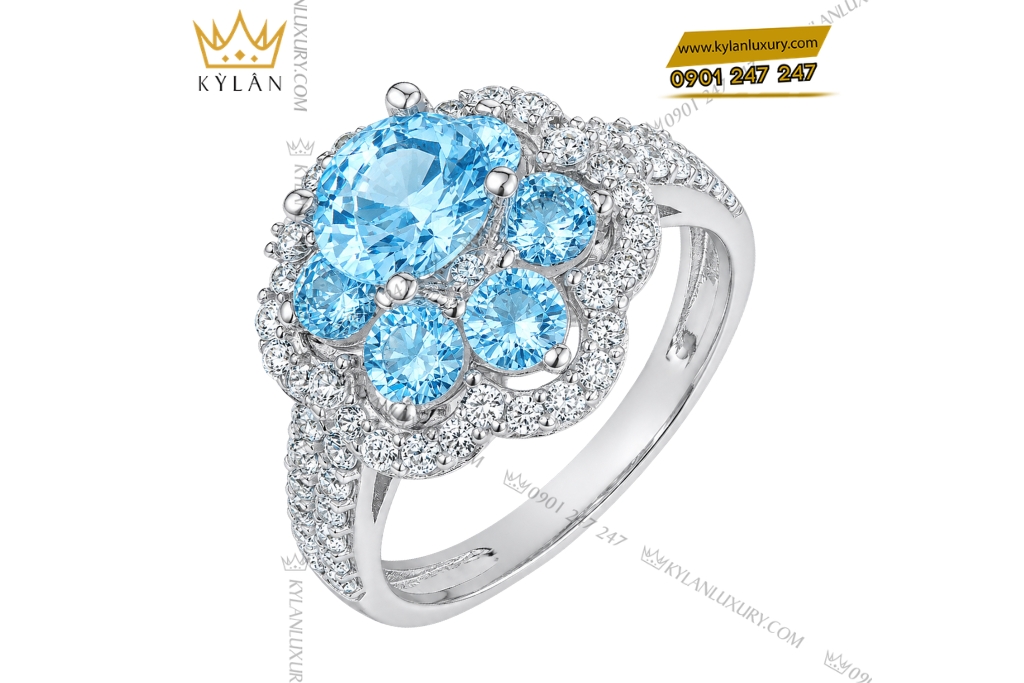 Kỳ Lân Luxury Nhan nu vang trang Au750 dinh da Topaz 4 1 Nhẫn nữ vàng trắng Au750 đính đá Topaz