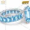 Nhẫn nữ vàng trắng Au750 đính đá Topaz