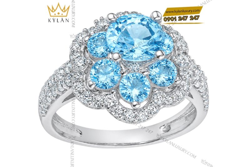 Nhẫn nữ vàng trắng Au750 đính đá Topaz