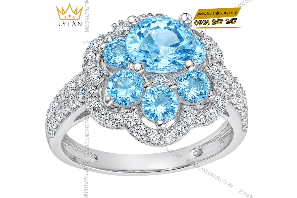 Nhẫn nữ vàng trắng Au750 đính đá Topaz