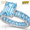 Nhẫn nữ vàng trắng Au750 đính đá Topaz