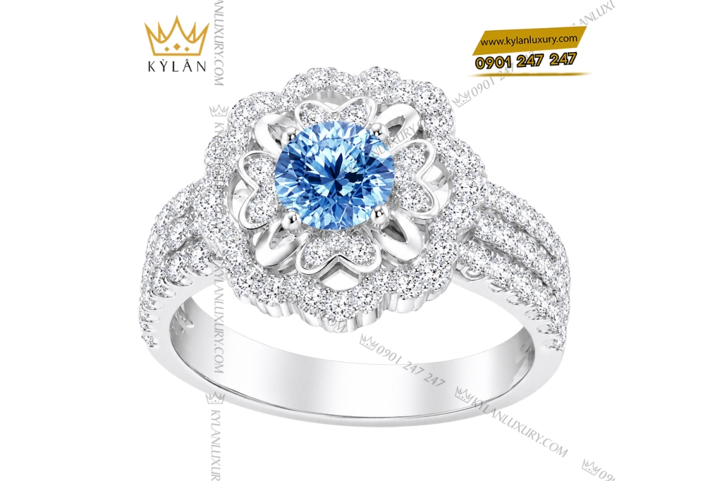 Nhẫn nữ vàng trắng Au750 đính đá Topaz