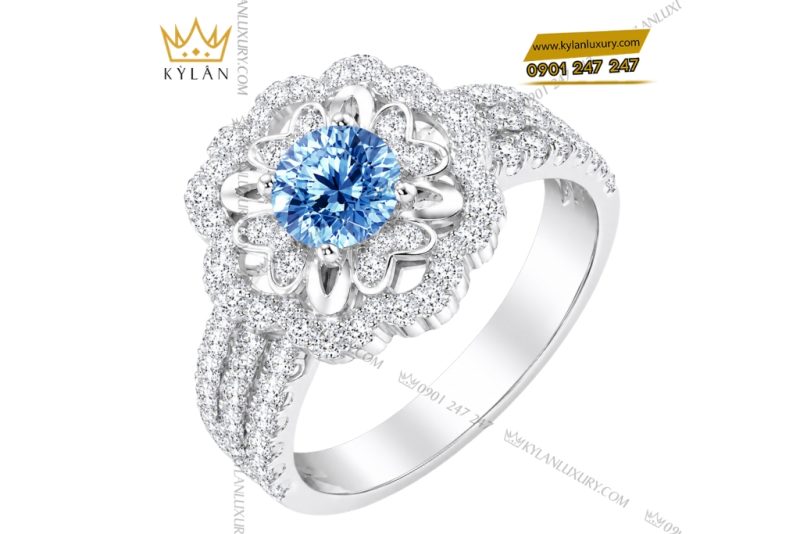 Nhẫn nữ vàng trắng Au750 đính đá Topaz