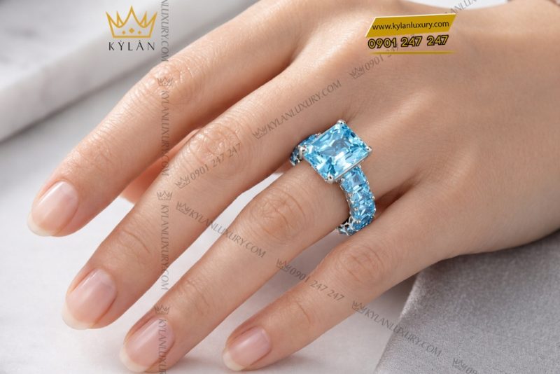 Nhẫn nữ vàng trắng Au750 đính đá Topaz