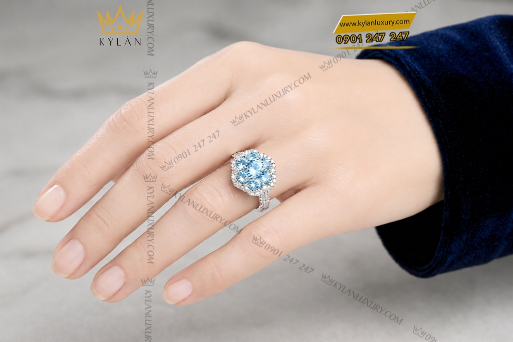 Nhẫn nữ vàng trắng Au750 đính đá Topaz