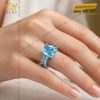 Nhẫn nữ vàng trắng Au750 đính đá Topaz