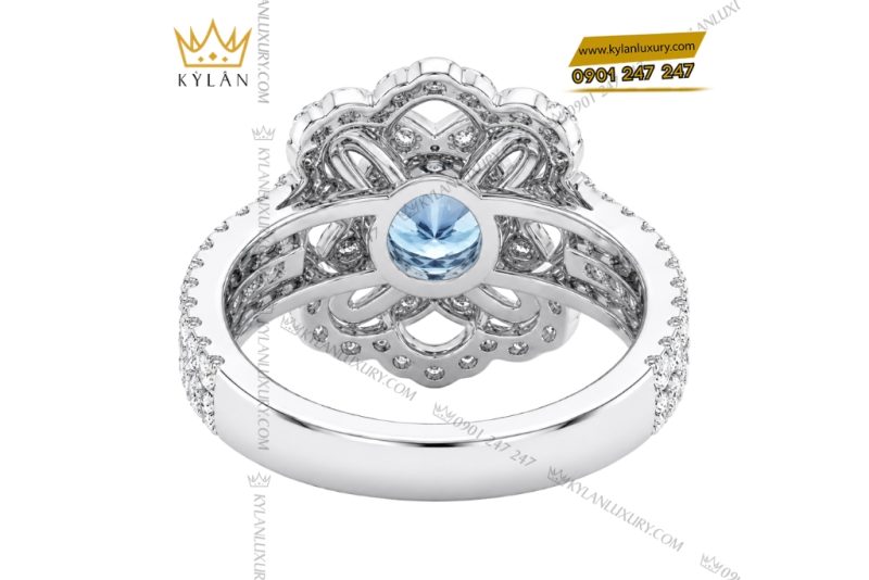 Nhẫn nữ vàng trắng Au750 đính đá Topaz