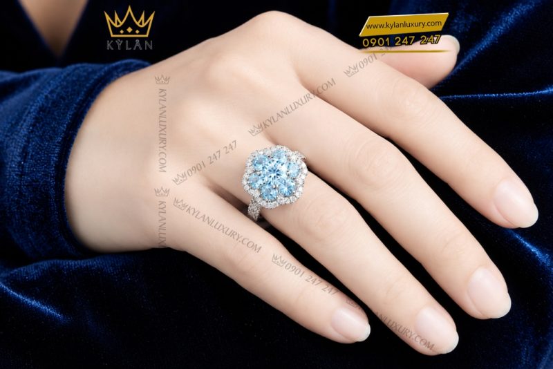 Nhẫn nữ vàng trắng Au750 đính đá Topaz