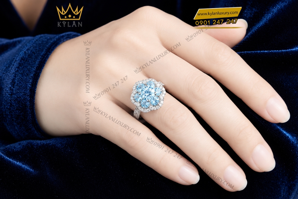 Nhẫn nữ vàng trắng Au750 đính đá Topaz