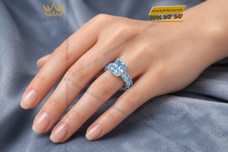 Nhẫn nữ vàng trắng Au750 đính đá Topaz