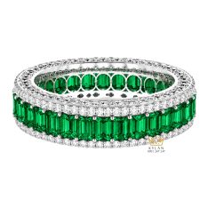 Nhẫn nữ vàng trắng Au750 đính đá ngọc lục bảo