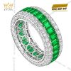 Nhẫn nữ vàng trắng Au750 đính đá ngọc lục bảo