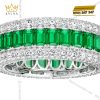 Nhẫn nữ vàng trắng Au750 đính đá ngọc lục bảo