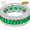 Nhẫn nữ vàng trắng Au750 đính đá ngọc lục bảo