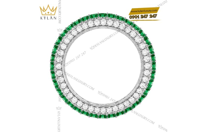Nhẫn nữ vàng trắng Au750 đính đá ngọc lục bảo
