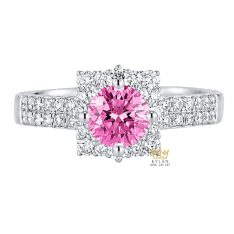 Nhẫn nữ vàng trắng Au750 đính kim cương và sapphire hồng