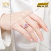 Nhẫn nữ vàng trắng Au750 đính kim cương và sapphire hồng