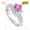 Nhẫn nữ vàng trắng Au750 đính kim cương và sapphire hồng