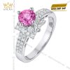 Nhẫn nữ vàng trắng Au750 đính kim cương và sapphire hồng
