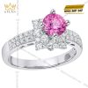 Nhẫn nữ vàng trắng Au750 đính kim cương và sapphire hồng