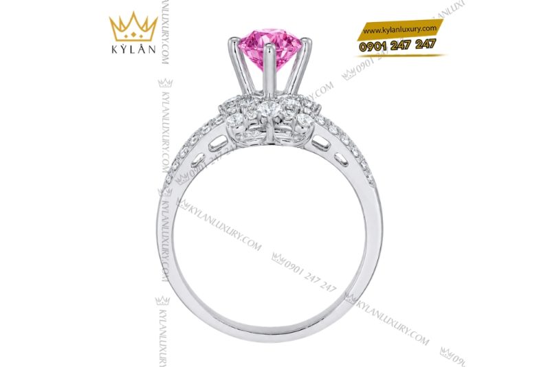 Nhẫn nữ vàng trắng Au750 đính kim cương và sapphire hồng